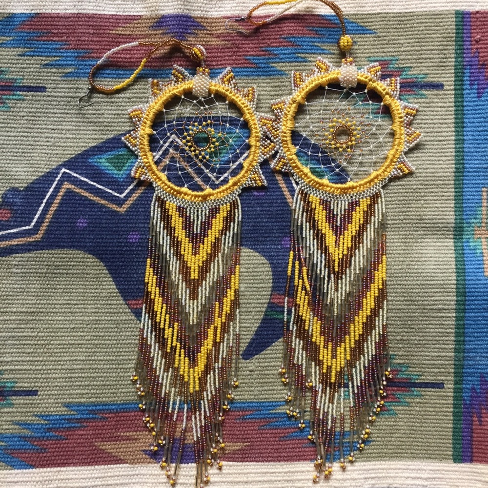 Hand Beaded Dreamcatcher Earrings